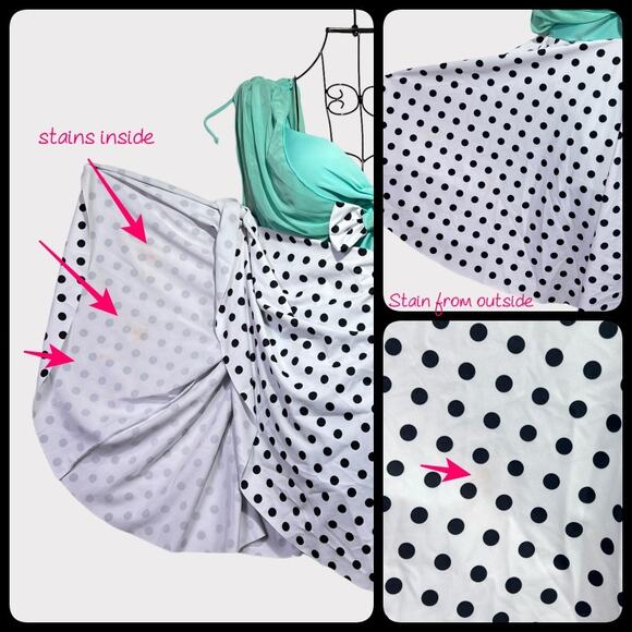 Polka Dot One Piece Swim Dress Boy Shorts Size US 6 Turquoise Black White - Picture 7 of 11